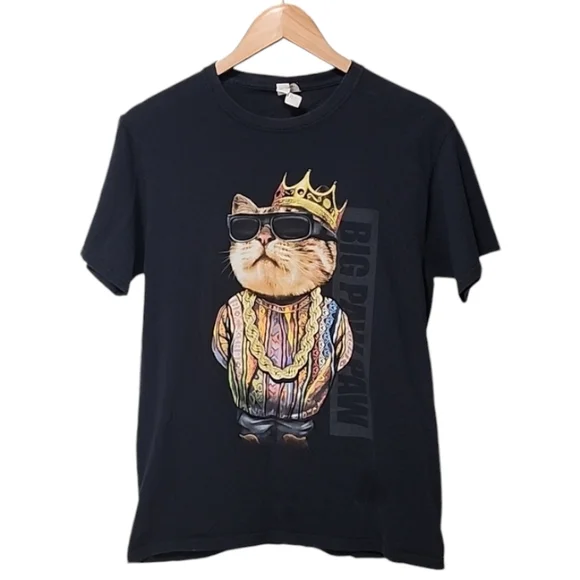 VINTAGE Y2K BIGGIE SMALLS Big Paw Paw Black Tee M Cat 90s Hip Hop Rap Big Poppa - Picture 11 of 12